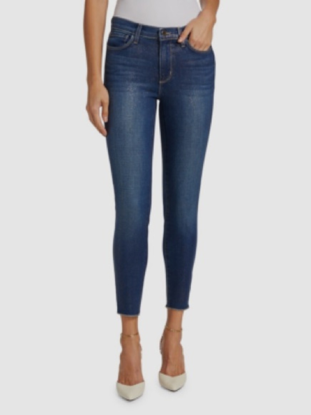 Frame Le Skinny de Jeanne
Distressed Bottom Mid Rise Jeans Medium
Wash Blue 25
